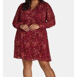 Time and Tru chiffon floral print V-neckline mini dress, 3X, Merlot Wine